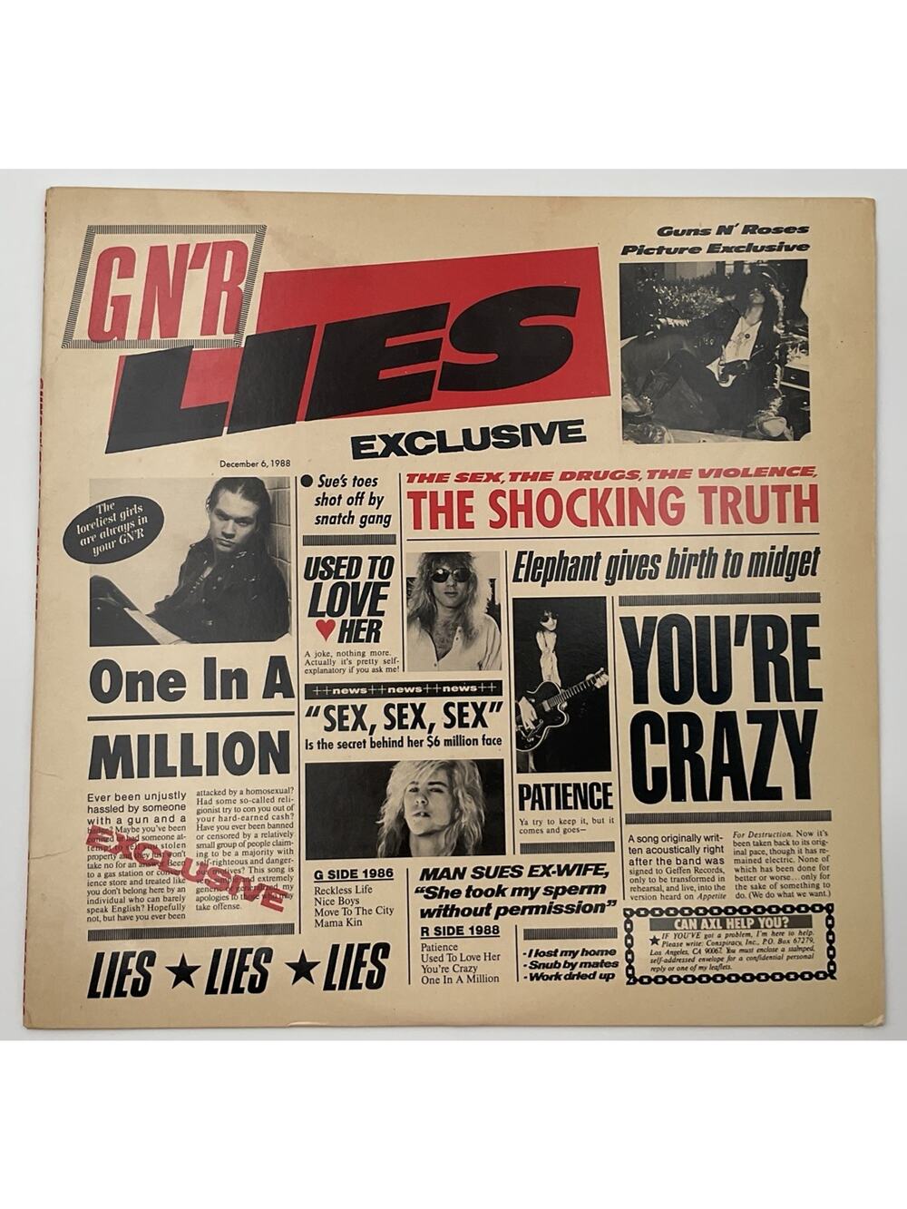 12" Vinyl Record Guns N' Roses Lies Geffen GHS24198 Uncensored 1986 Vintage